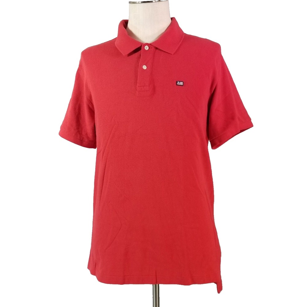 Polo Jeans Co Polo Men Large Red Short Sleeve Cotton Flag Logo Preppy Shirt